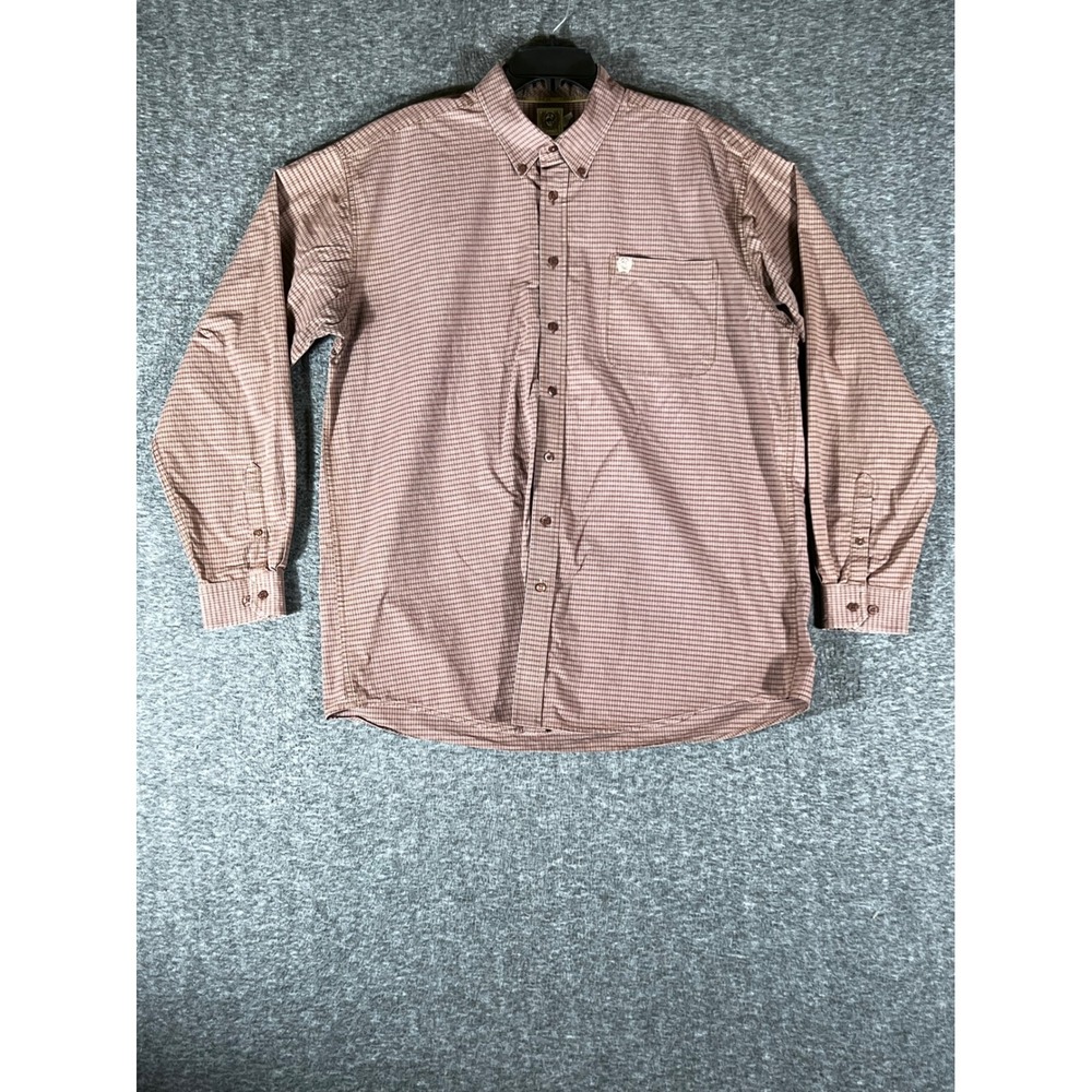 Cinch Mens XL Long Sleeve Button Down Shirt Brown Micro Plaid Cotton Pocket‎